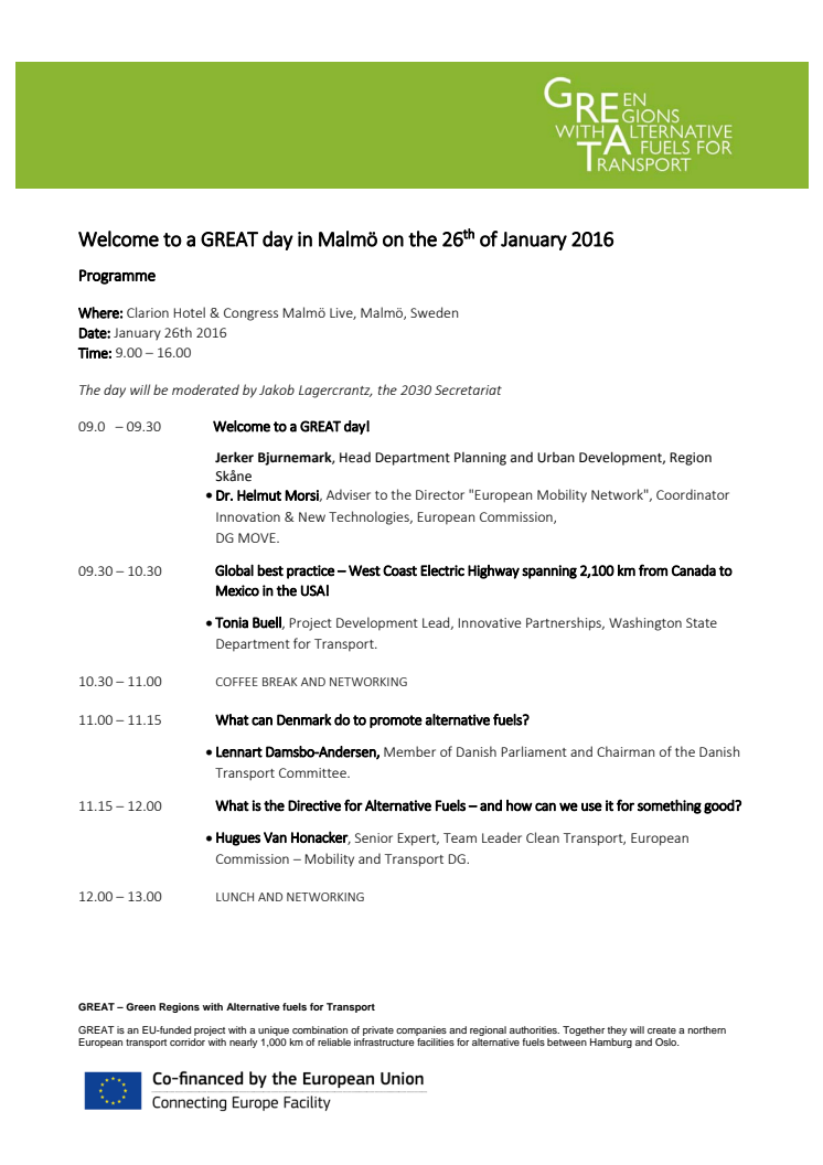 Program för A GREAT day, den 26 januari 2016