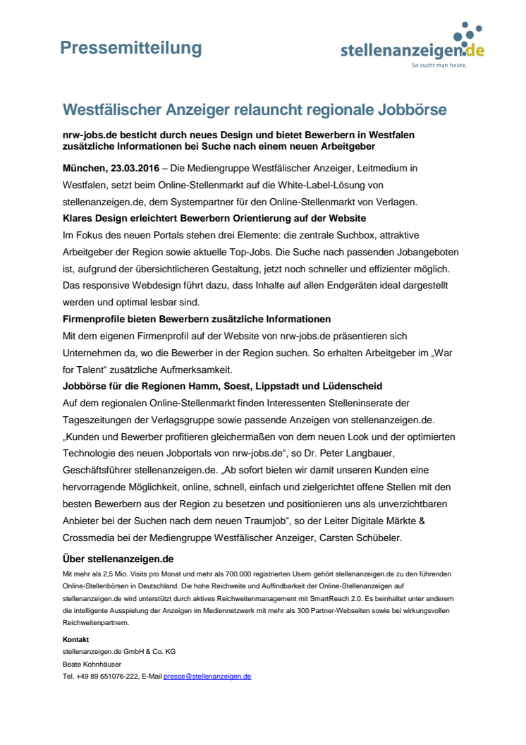 Westfälischer Anzeiger relauncht regionale Jobbörse 