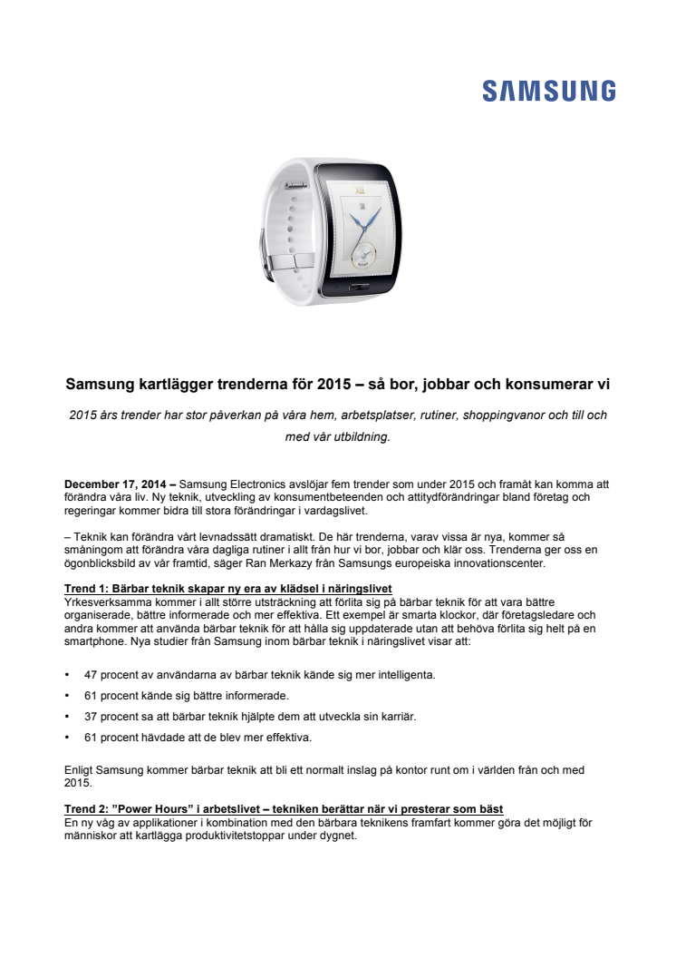 Samsung kartlägger trenderna för 2015 – så bor, jobbar och konsumerar vi