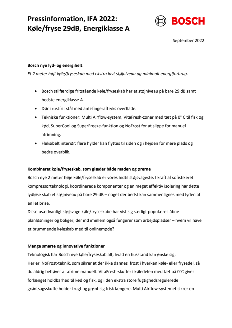 Pressinformation, IFA 2022- Køle:fryse 29dB, Energiklasse A_DK.pdf