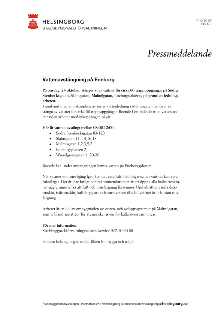 Vattenavstängning på Eneborg