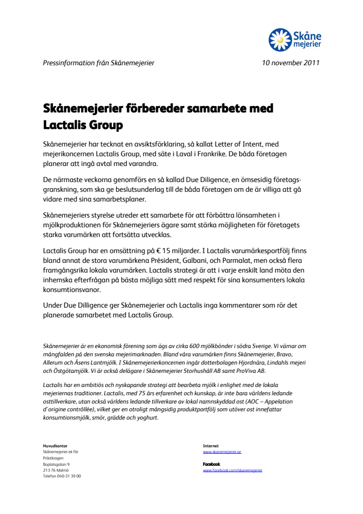 Skånemejerier förbereder samarbete med Lactalis Group