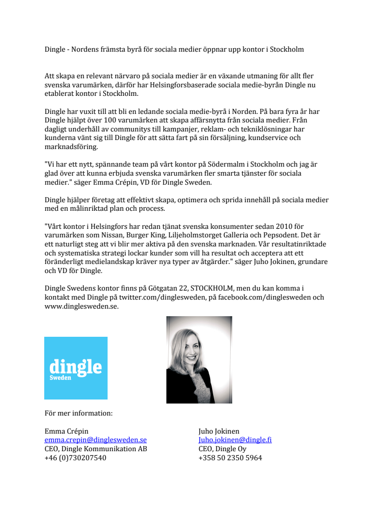 Dingle - Nordens främsta byrå för sociala medier öppnar upp kontor i Stockholm