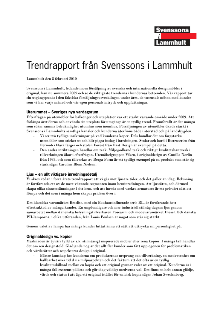 Trendrapport nr 2 från Svenssons i Lammhult