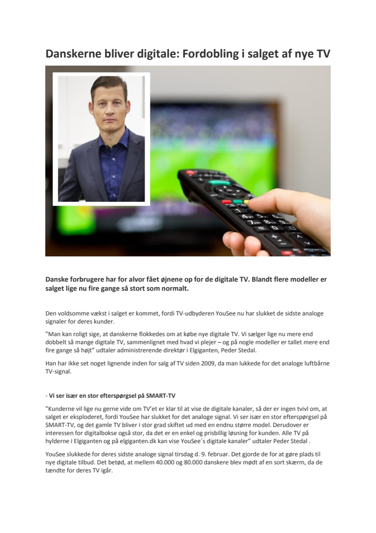 Danskerne bliver digitale: Fordobling i salget af nye TV
