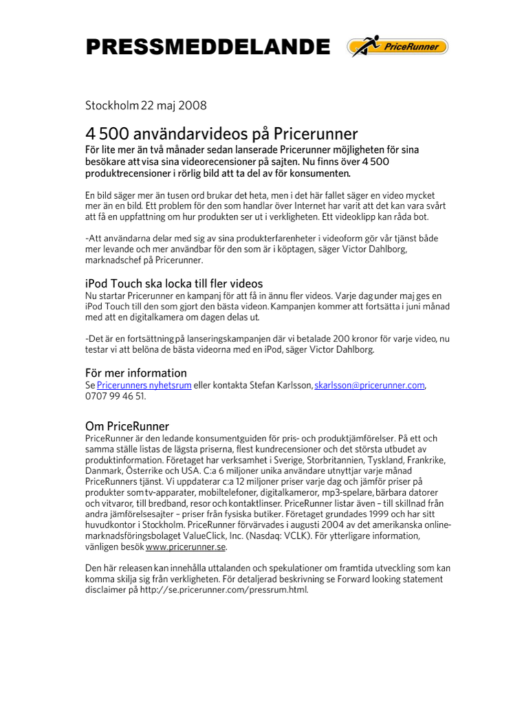 4 500 användarvideos på Pricerunner