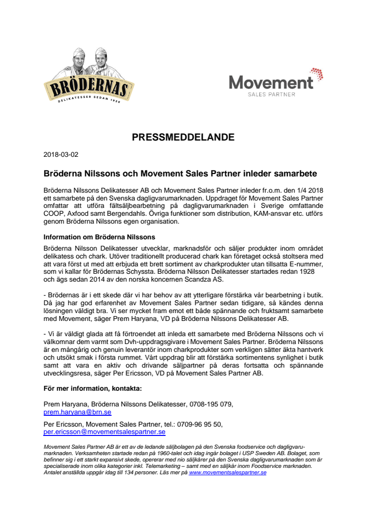 Bröderna Nilssons och Movement Sales Partner inleder samarbete