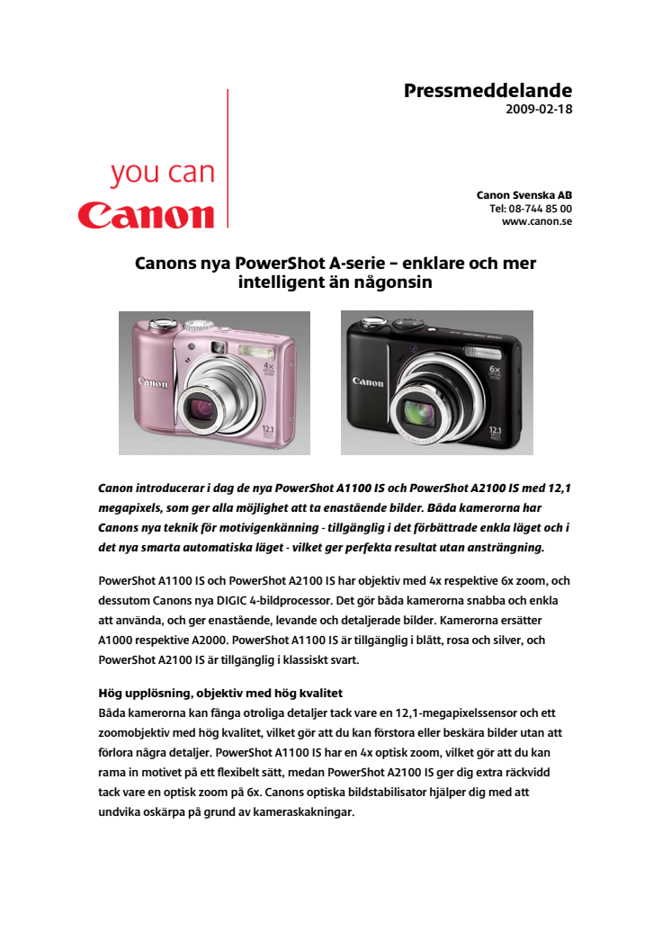 Canons nya PowerShot A-serie – enklare och mer intelligent än någonsin