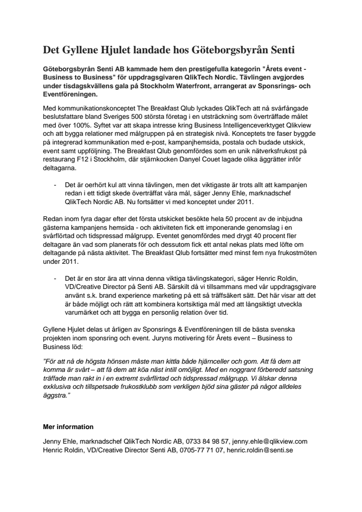 Det Gyllene Hjulet landade hos Göteborgsbyrån Senti