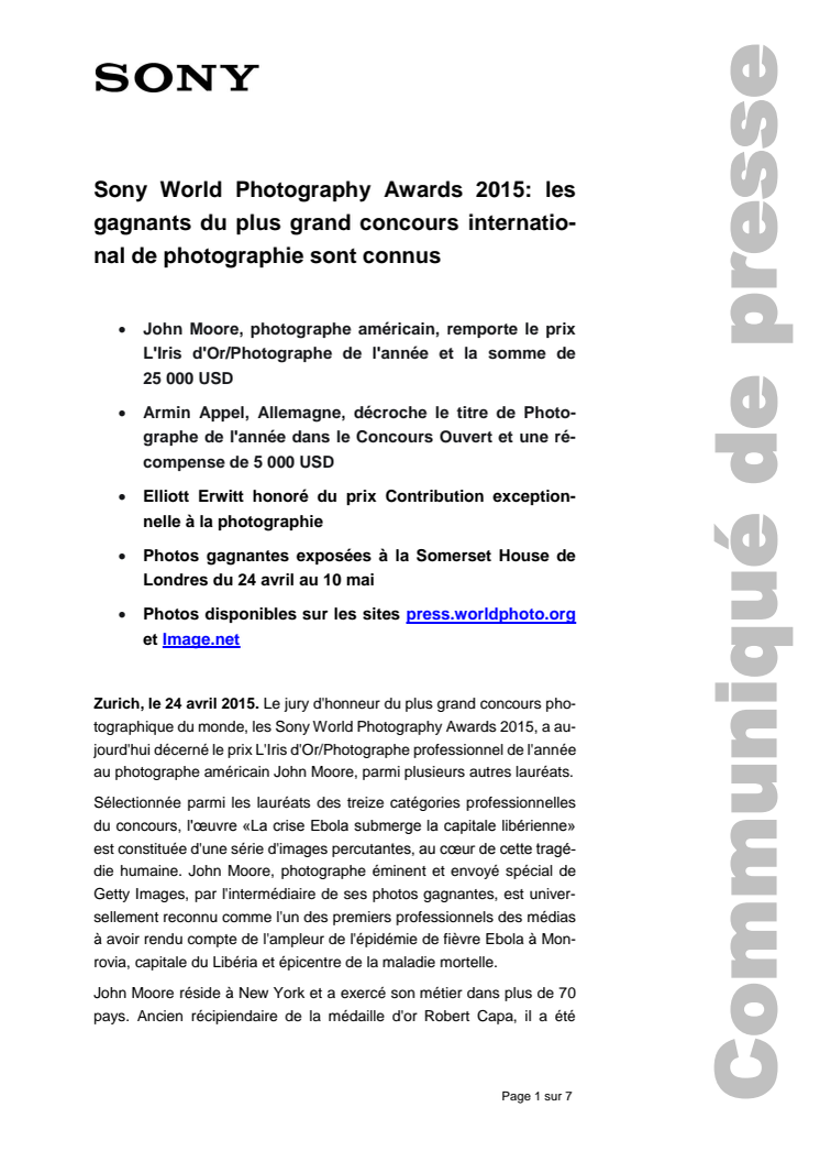 Sony World Photography Awards 2015: les  gagnants du plus grand concours international de photographie sont connus