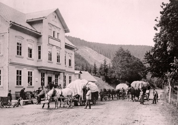 Gasthaus Schwarzmühl im oberen Schwarzatal, Thüringen 1891 - Foto: Junghanss und Koritzer