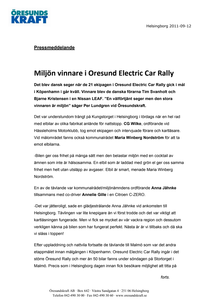 Miljön vinnare i Oresund Electric Car Rally
