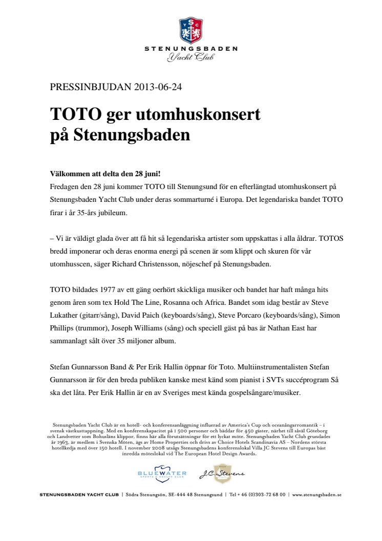 Pressinbjudan - TOTO på Stenungsbaden