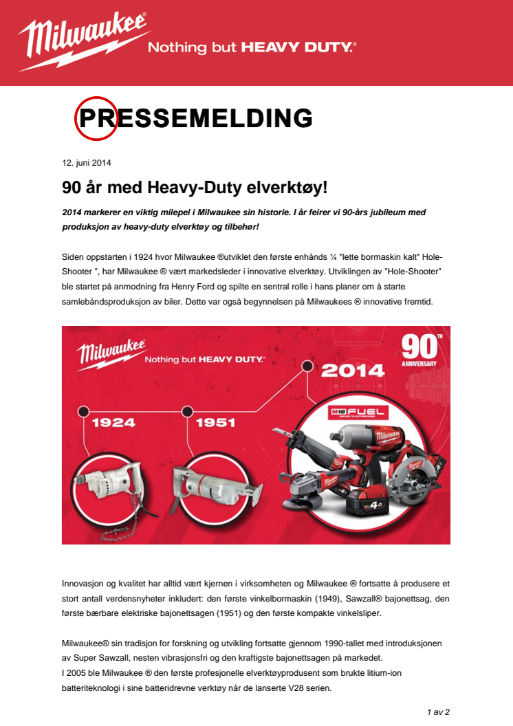 90 år med Heavy-Duty elverktøy!