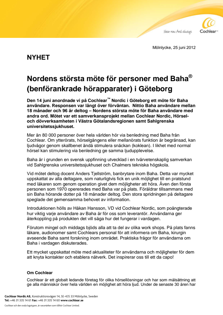 Nordens största möte för personer med Baha® (benförankrade hörapparater) i Göteborg