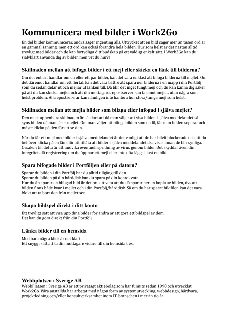 Kommunicera med bilder i Work2Go