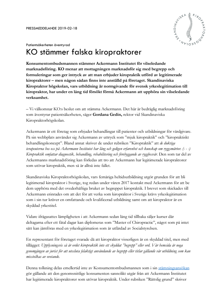 KO stämmer falska kiropraktorer 