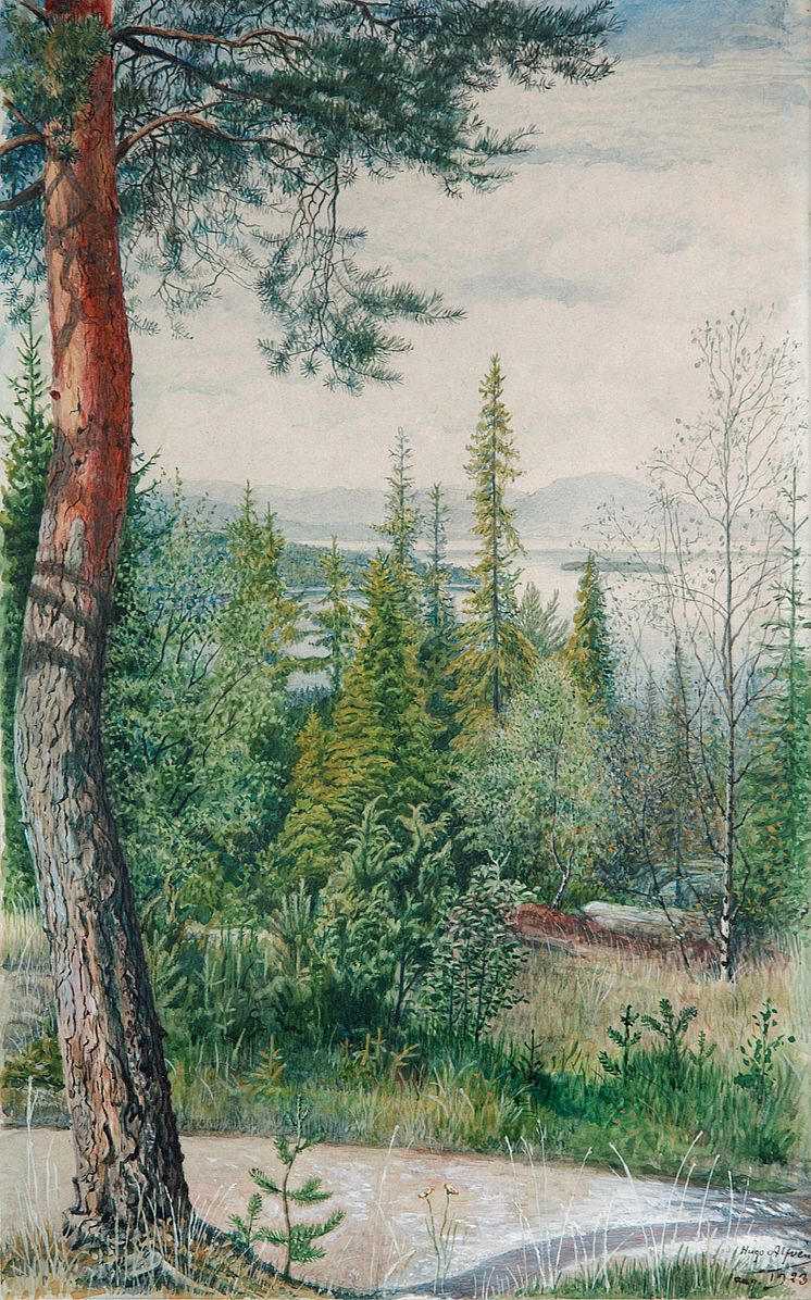 Hugo Alfvén, Utsikt från gården i Tällberg, 1923. Akvarell 52 x 37 cm.