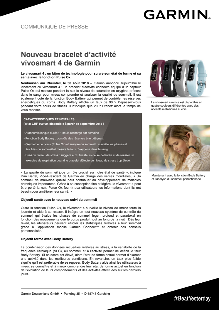 Nouveau bracelet d’activité vívosmart 4 de Garmin