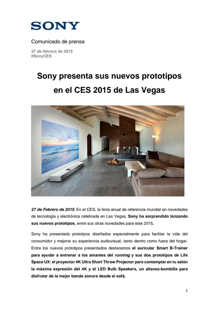 Sony presenta sus nuevos prototipos en el CES 2015 de Las Vegas