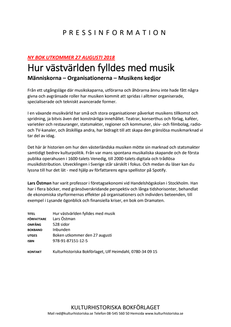 Ny bok: Hur västvärlden fylldes med musik