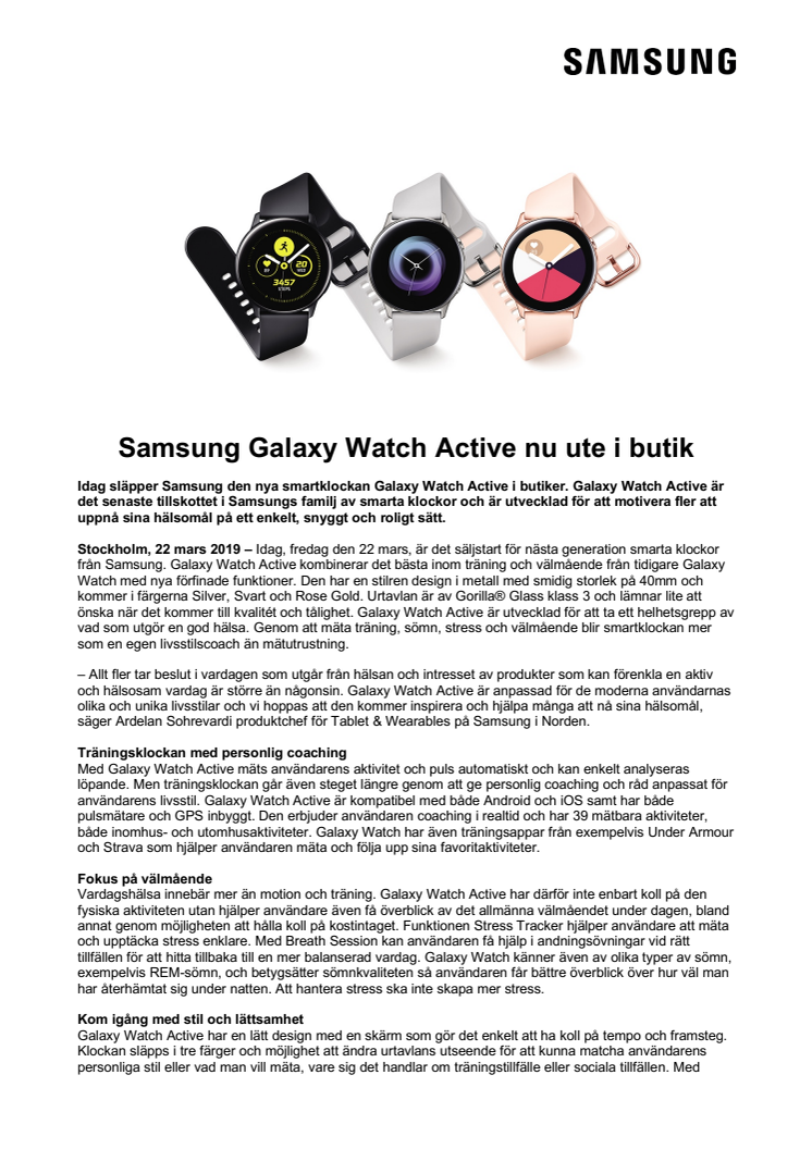 Samsung Galaxy Watch Active nu ute i butik