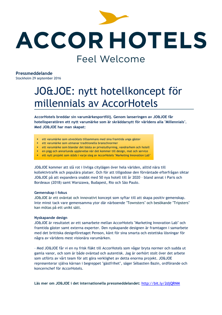 JO&JOE: nytt hotellkoncept för millennials av AccorHotels
