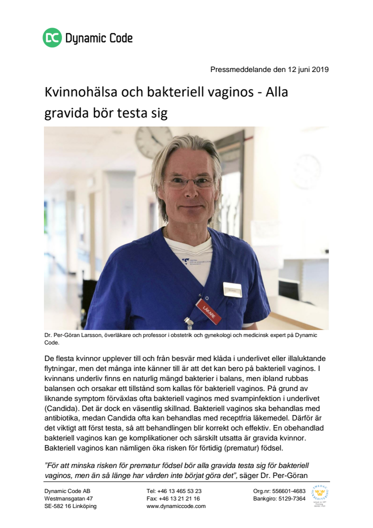 Kvinnohälsa och bakteriell vaginos - Alla gravida bör testa sig