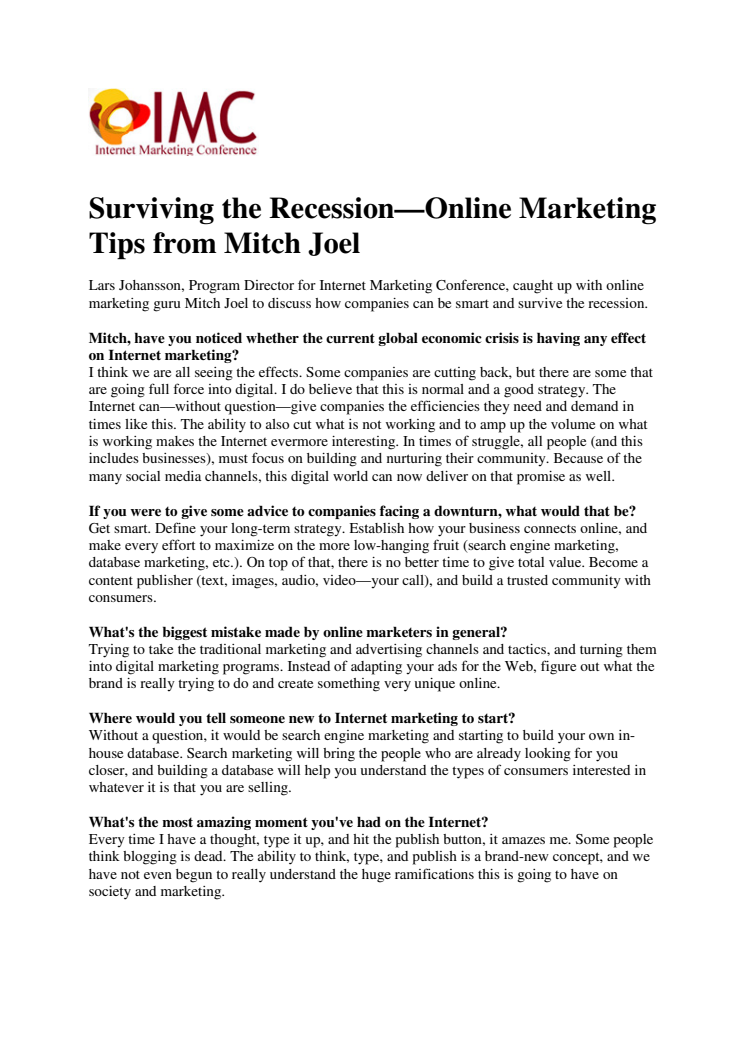 Surviving the Recession—Online Marketing Tips from Mitch Joel