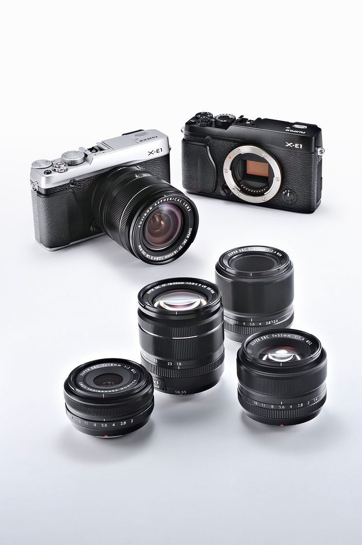 FUJIFILM X-E1 black and silver FUJINON XF Lenses