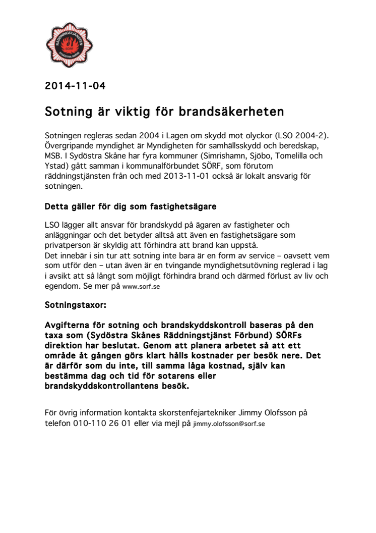 Sotning är viktig för brandsäkerheten