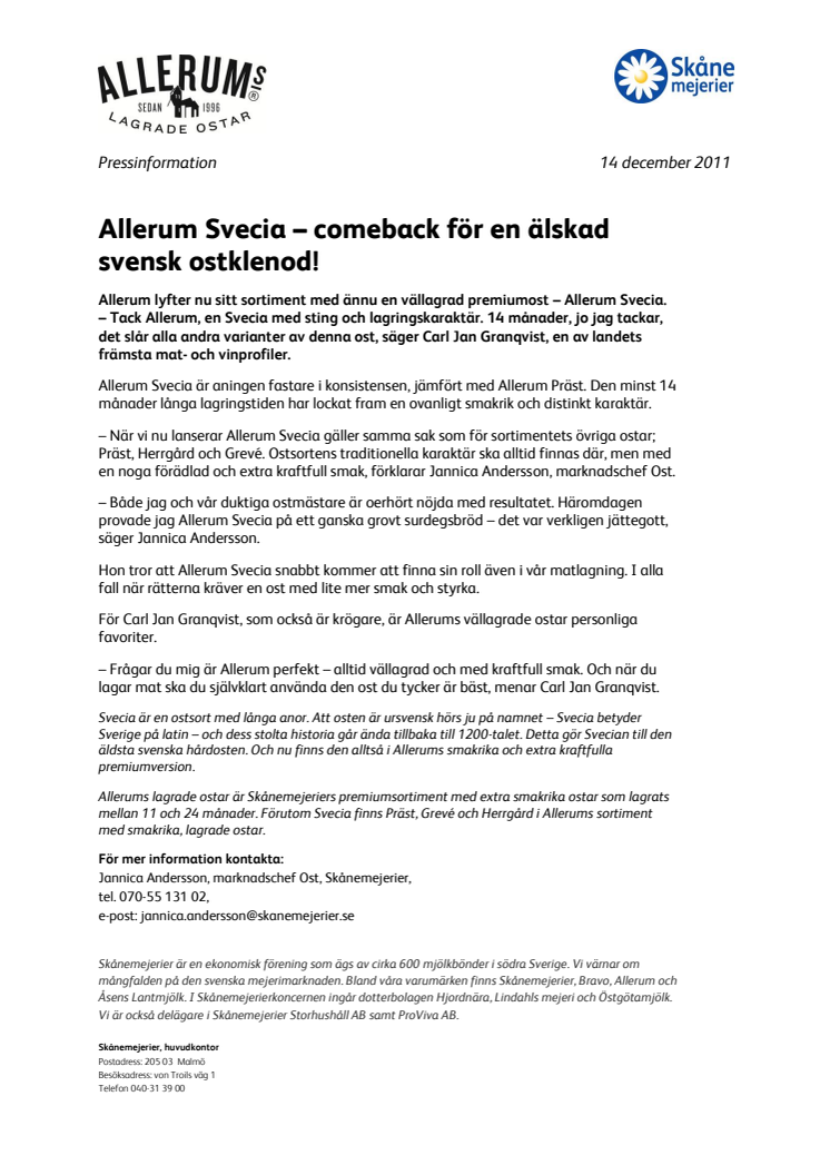 Allerum Svecia – comeback för en älskad svensk ostklenod!