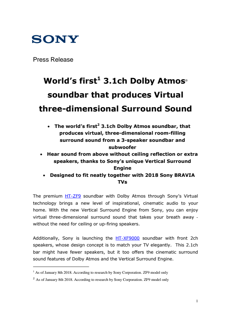 ​Verdens første Dolby Atmos soundbar med virtuel, 3D surroundlyd