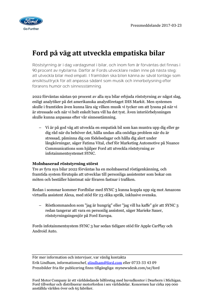 Ford på väg att utveckla empatiska bilar