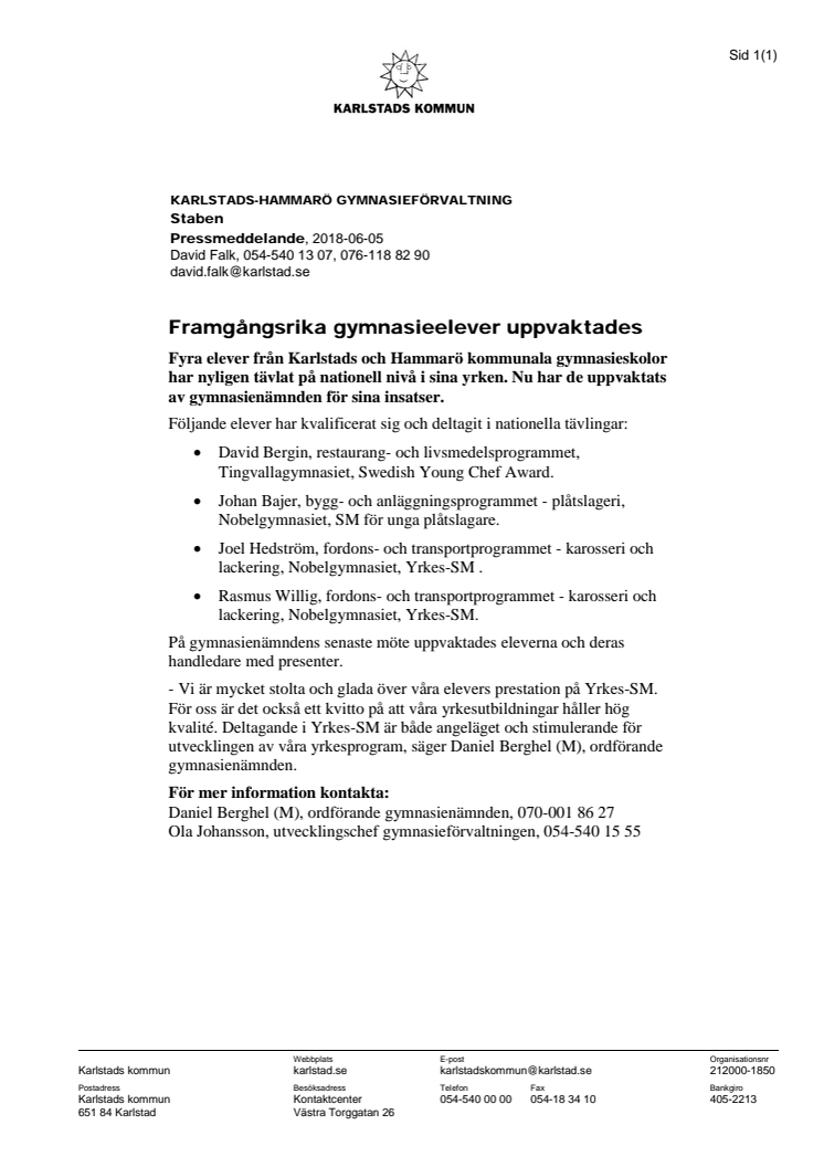 Framgångsrika gymnasieelever uppvaktades