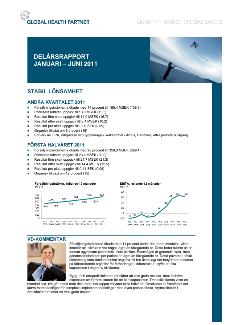 Delårsrapport januari-juni 2011: Stabil lönsamhet