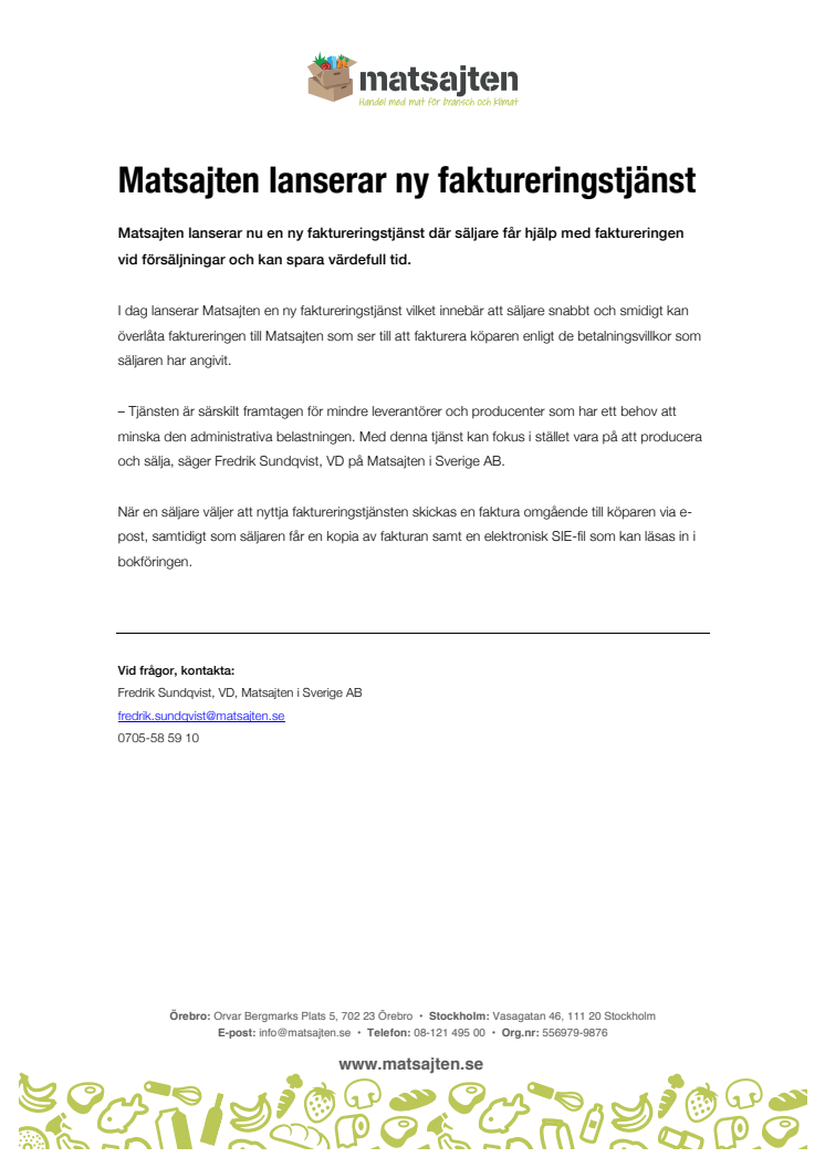Matsajten lanserar ny faktureringstjänst 