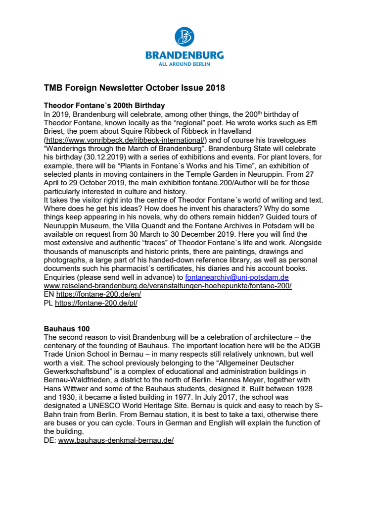TMB Foreign Press Newsletter October Issue 2018