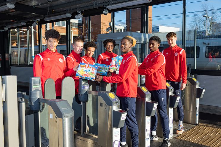 Stevenage FC Academy players help promote the Toy Donation Drive