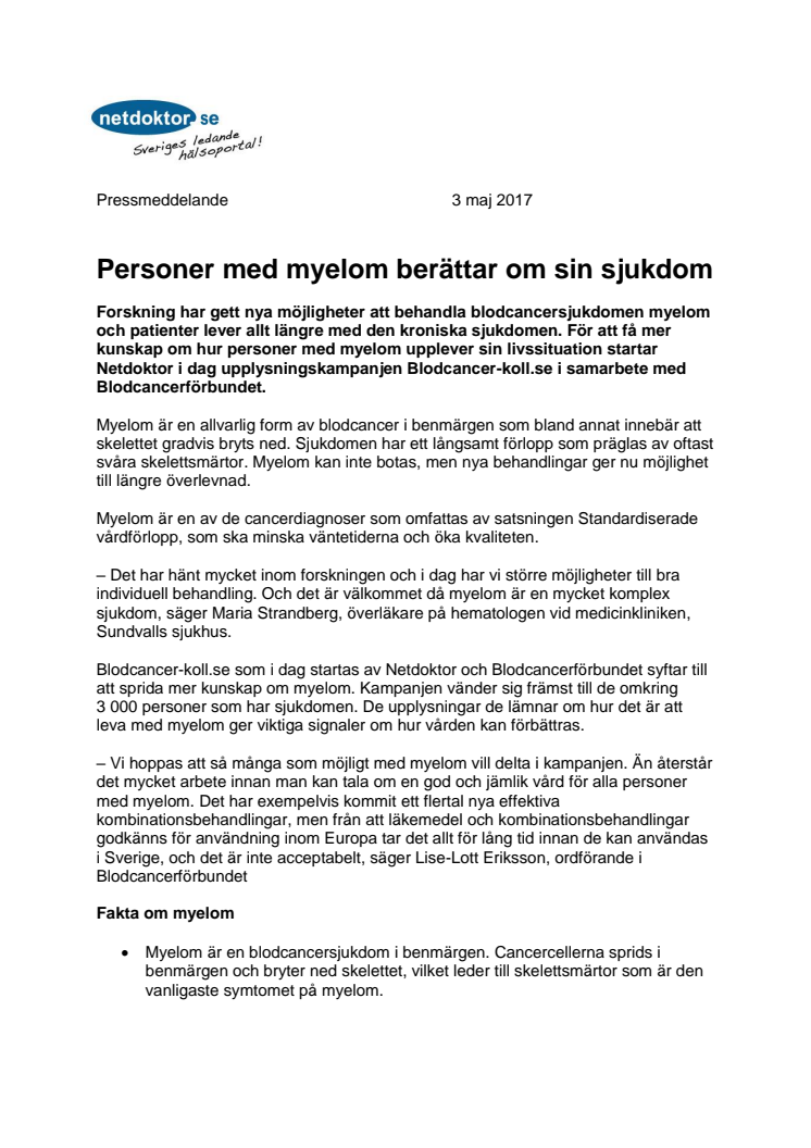 Personer med myelom berättar om sin sjukdom 