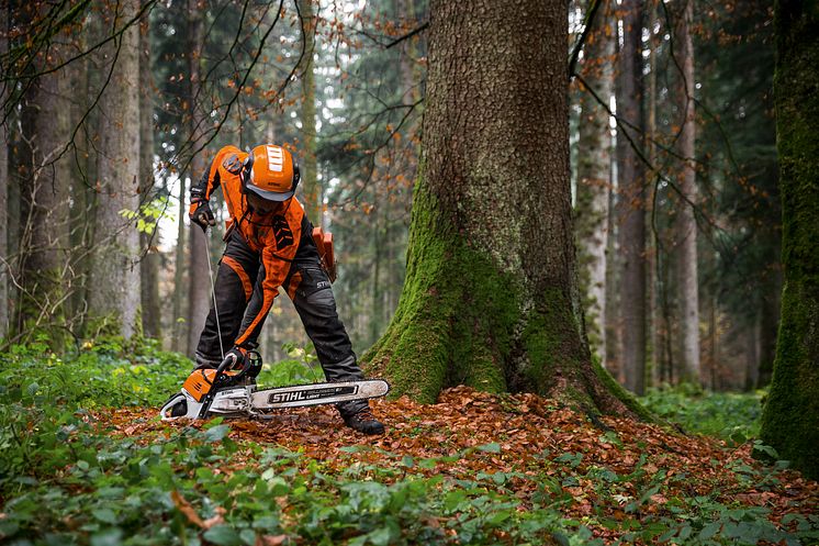 STIHL MS 500i går fra 0 - 100 på 0,25 sekunder – den første motorsav i verden med direkte indsprøjtning. 