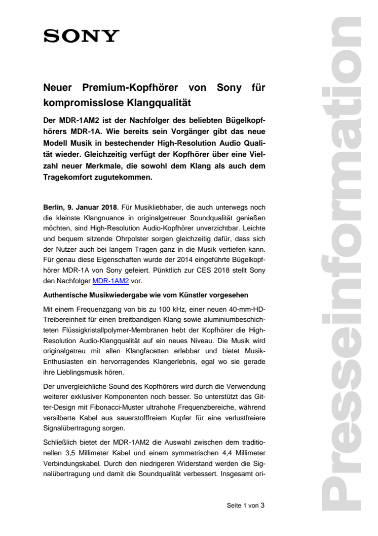 Neuer Premium-Kopfhörer von Sony für kompromisslose Klangqualität