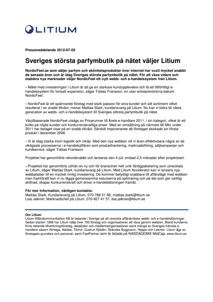 Sveriges största parfymbutik på nätet väljer Litium