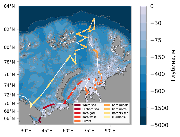 Floating macro litter observed transects in White, Kara and Barents seas