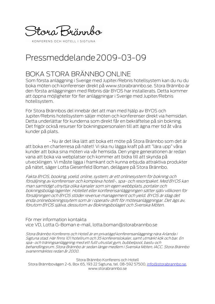 BOKA MÖTEN PÅ STORA BRÄNNBO ONLINE