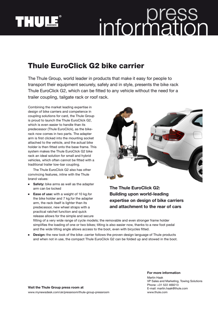Pressinformation Thule EuroClick G2 bike carrier