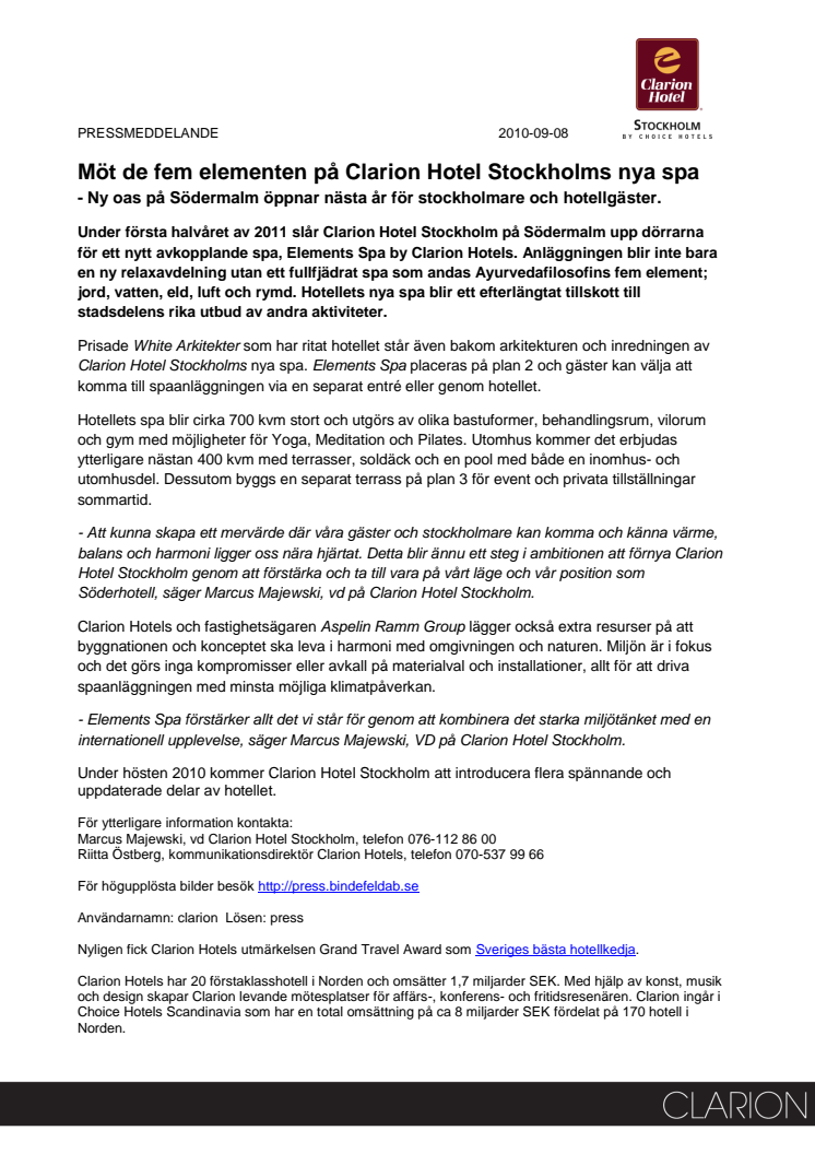 Möt de fem elementen på Clarion Hotel Stockholms nya spa