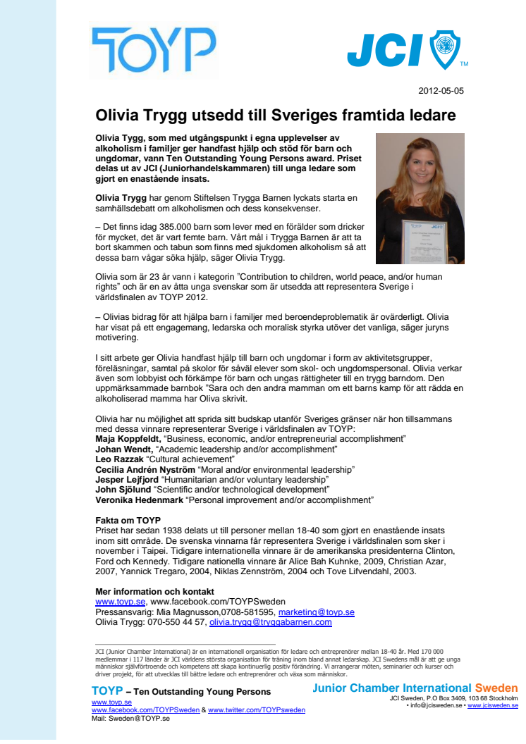 Olivia Trygg utsedd till Sveriges framtida ledare