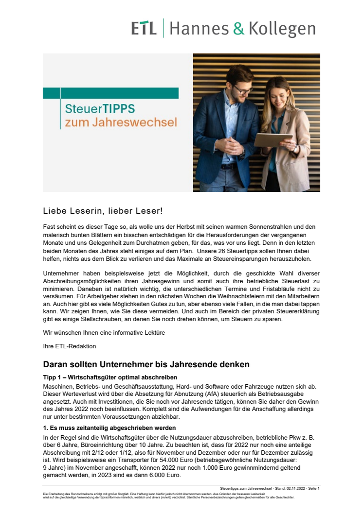 Steuertipps für Unternehmer zum Jahresende 