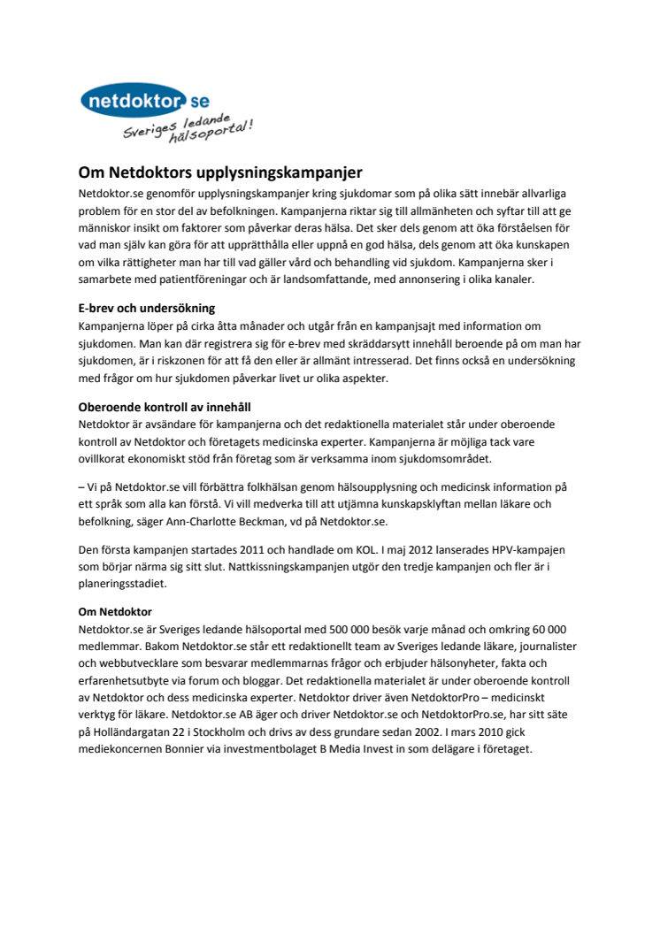 Om Netdoktors upplysningskampanjer